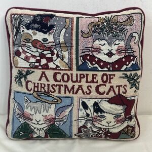 Vintage A Couple of Christmas Cats Tapestry Square Throw Decorative Pillow 12x12
